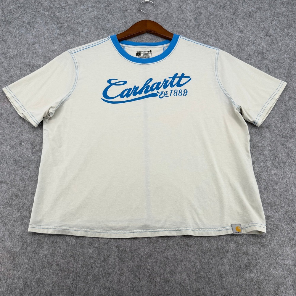 Carhartt Womens Loose Fit Graphic T-Shirt Cream Blue TK6835-W Size L 12-14